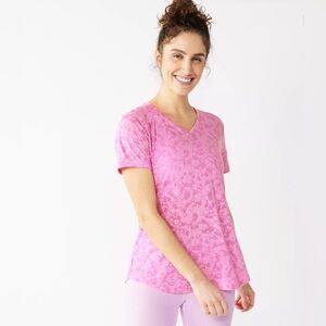 New Tek Gear Short Sleeve Tee Shirt V Neck Pink Burnout Top Size S